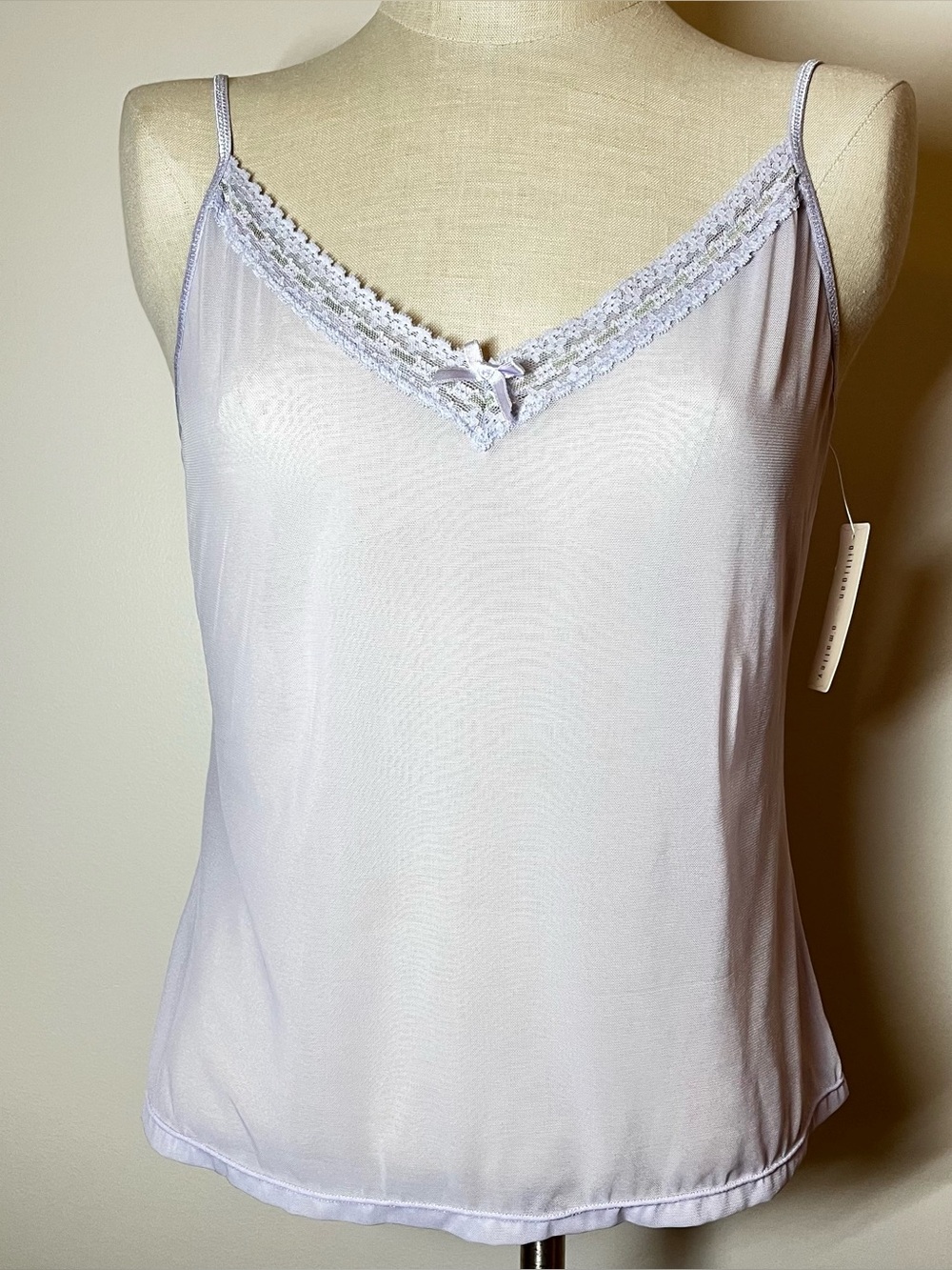 NWT dead stock completely sheet mesh Light Lavender Lace-Trim Camisole Top